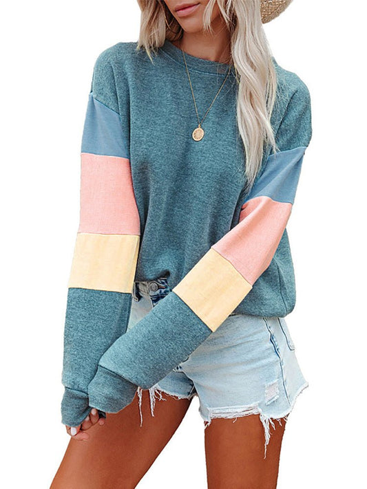 T-shirts Long Sleeves Round Neck Contrasting Color T-shirt - LuckyFash™