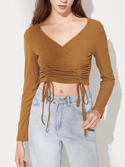 T-Shirts Solid Tie Tight Long Sleeve T-Shirt - LuckyFash™