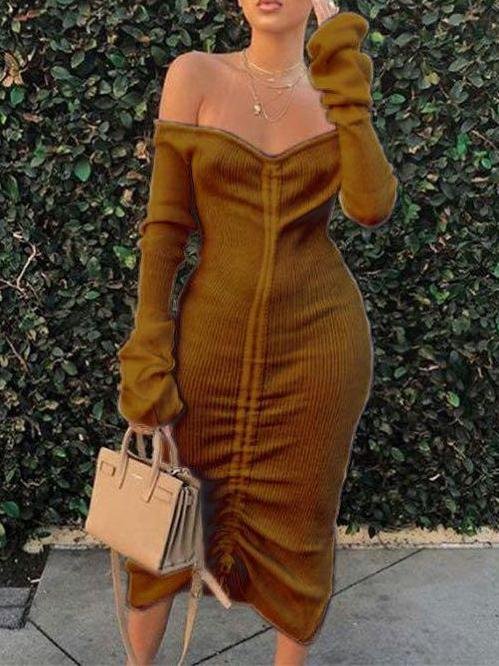 Women's Winter Off-the-shoulder Pure Color Dress - LuckyFash™