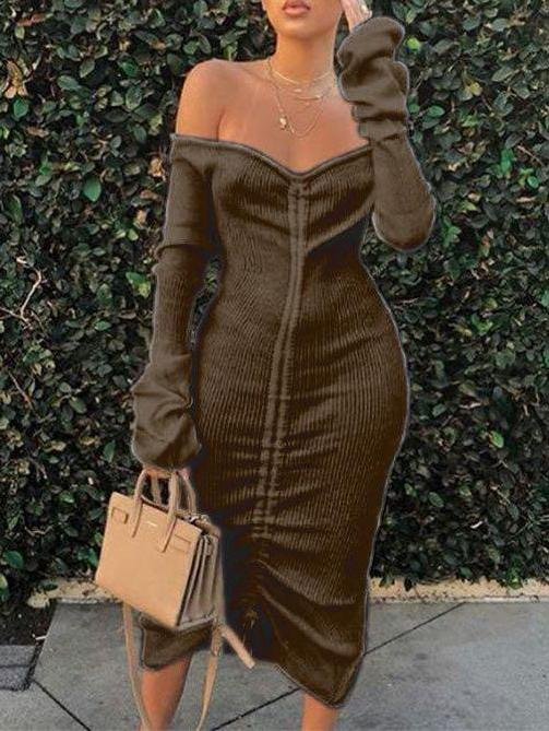 Women's Winter Off-the-shoulder Pure Color Dress - LuckyFash™