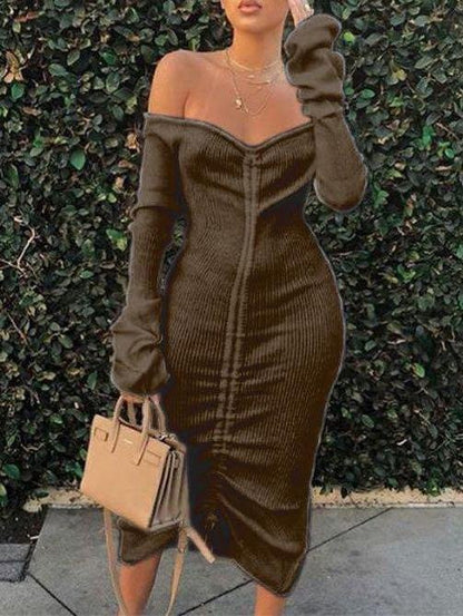 Women's Winter Off-the-shoulder Pure Color Dress - LuckyFash™