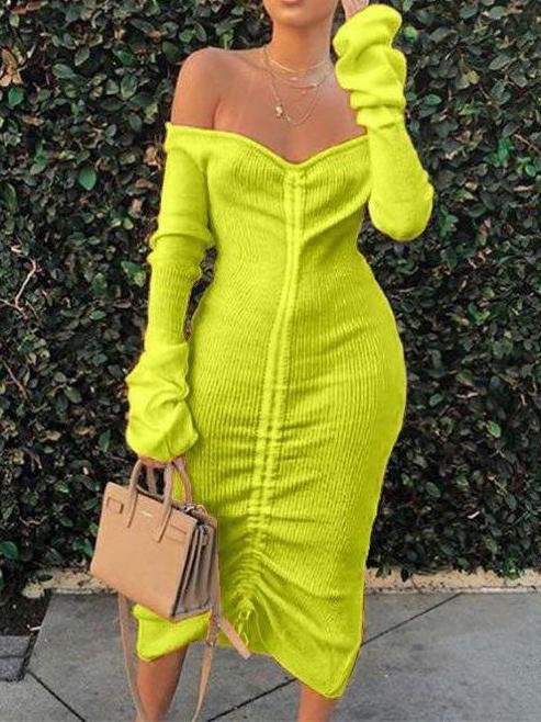 Women's Winter Off-the-shoulder Pure Color Dress - LuckyFash™
