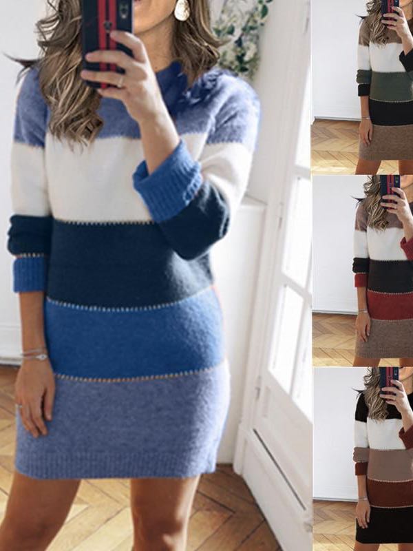 Women's Winter Patchwork Sweater Dress - LuckyFash™