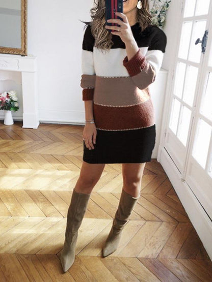 Women's Winter Patchwork Sweater Dress - LuckyFash™