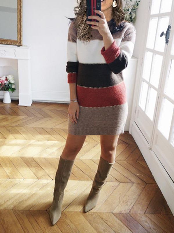 Women's Winter Patchwork Sweater Dress - LuckyFash™