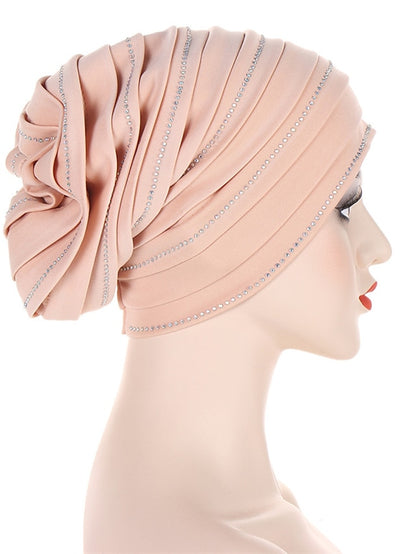 Rhinestones Women's Pleated Turban Cap African Hat Muslim Headscarf Bonnet Ladies Head Wraps - LuckyFash™