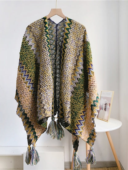 Women Autumn Winter New Colorful Thick Ponchos Knitted Ladies Cloak Warm Fashion Scarves & Wraps Holiday Travel Ethnic Covers - LuckyFash™