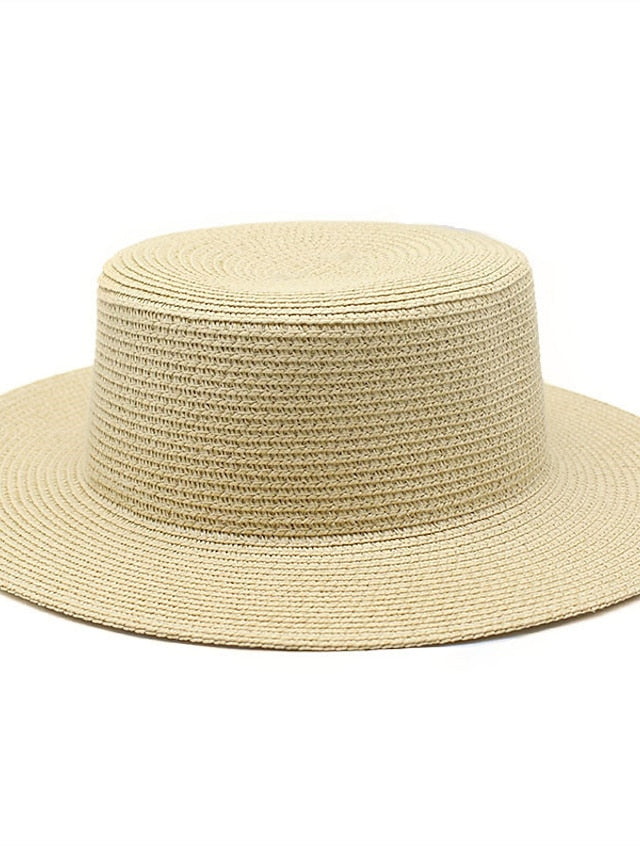 Sun Hats Women Caps Flat Top Wide Brim Straw Hat Summer Beach Casual White Black Hats - LuckyFash™