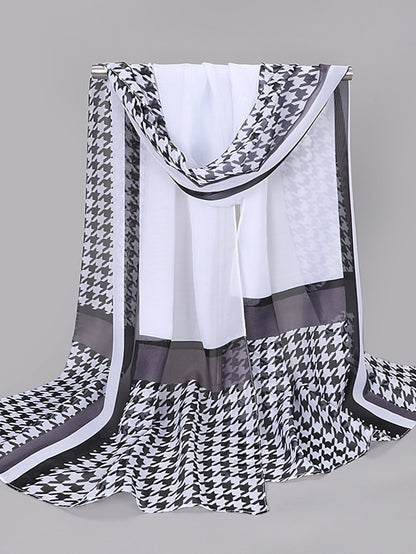 Women'S Spring And Summer New Thousand Bird Check Print Chiffon Long Silk Scarf - LuckyFash™