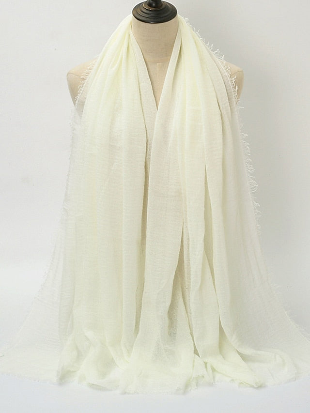 Plain Wrinkle Wrap Cotton Viscose Long Shawl Scarf Women Crinkle Hijab Shawl Muslim Head Hijab Scarf - LuckyFash™