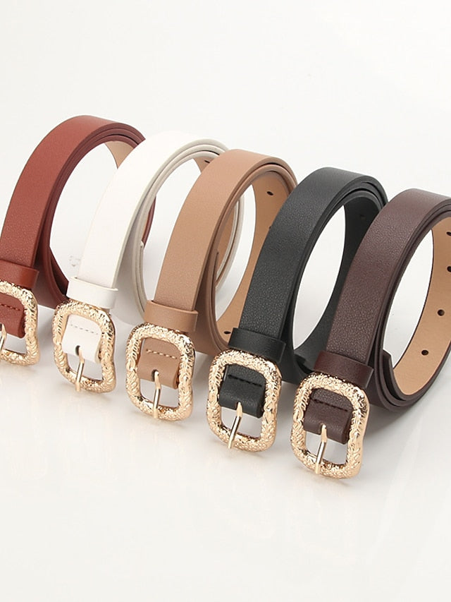 Women's Unisex PU Buckle Belt PU Leather Prong Buckle Plain Casual Classic Party Work Black Brown Coffee White - LuckyFash™