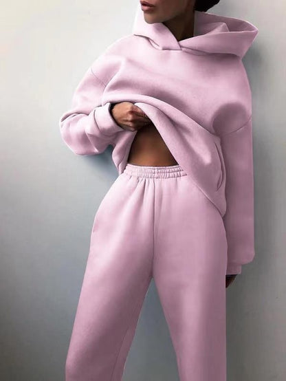 Hoodie 2 Piece Solid / Plain Color Sports Regular Winter Creamy-white ArmyGreen Big red Purple Pink for Women - LuckyFash™