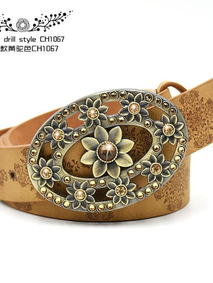 Women's PU Buckle Belt PU Leather Metal Bucke Engraved Crystal Rhinestone Classic Vintage Retro Wedding Party Rhinestone black ch1047 Rhinestone yellow camel ch1067 Rhinestone yellow camel ch1024 - LuckyFash™