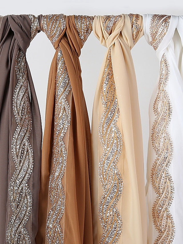 New Muslim Chiffon Hijab for Women Scarf with Sequins Femme Islam Glitter Headscarf Islamic Hijab Shawls Wraps - LuckyFash™