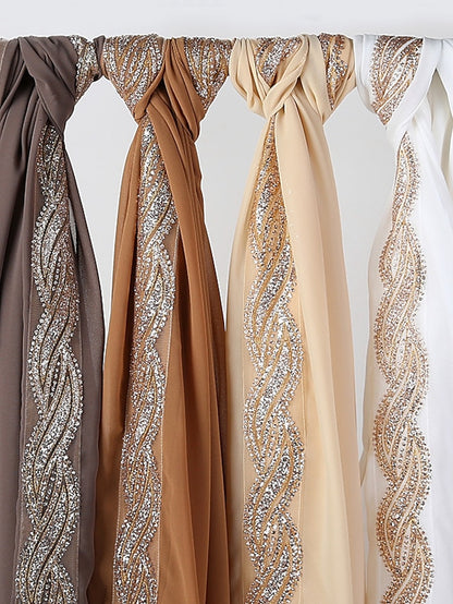 New Muslim Chiffon Hijab for Women Scarf with Sequins Femme Islam Glitter Headscarf Islamic Hijab Shawls Wraps - LuckyFash™