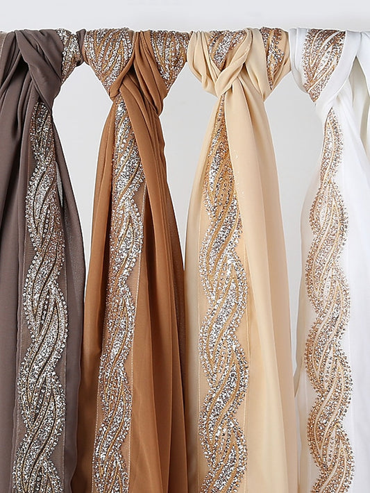 New Muslim Chiffon Hijab for Women Scarf with Sequins Femme Islam Glitter Headscarf Islamic Hijab Shawls Wraps - LuckyFash™