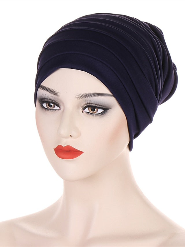 Candy Color Ladies Head Wraps Muslim Hijab Bonnets Fashion Headgear Trendy Elastic Full Body Pleated Turban Cap for Women - LuckyFash™