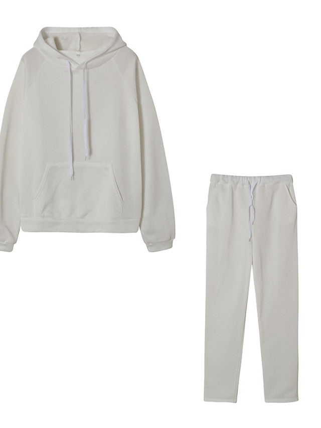 Women's Hoodie Tracksuit Pants Sets Streetwear Blue Pink Sports Outdoor Casual Daily Plain Drawstring Hooded S M L XL XXL - LuckyFash™