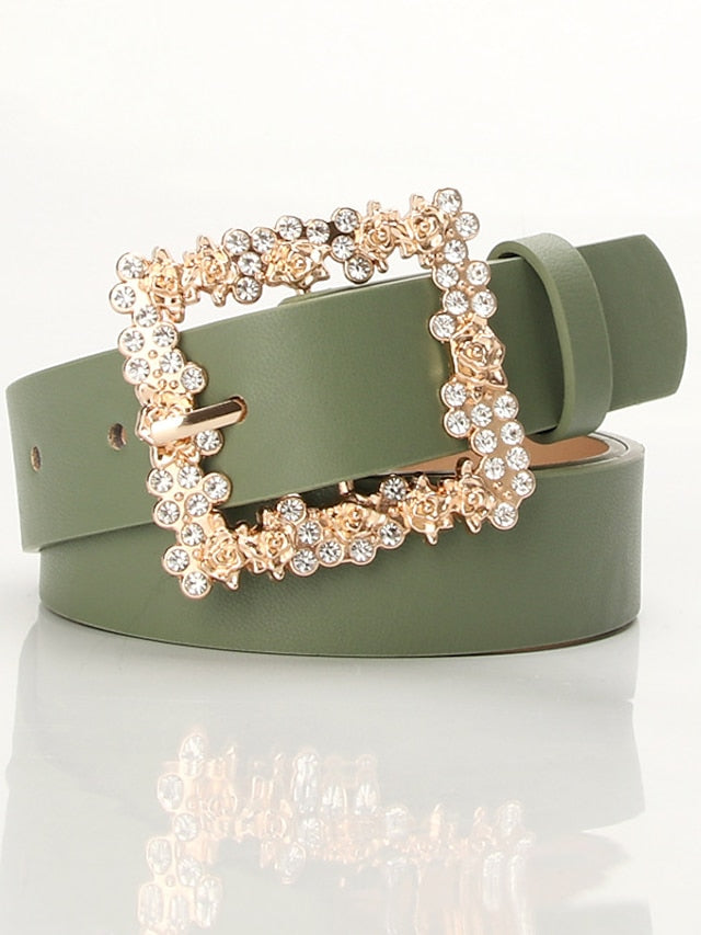 Women's Unisex PU Buckle Belt PU Leather Prong Buckle Crystal Rhinestone Casual Classic Party Daily Green White Black Brown - LuckyFash™