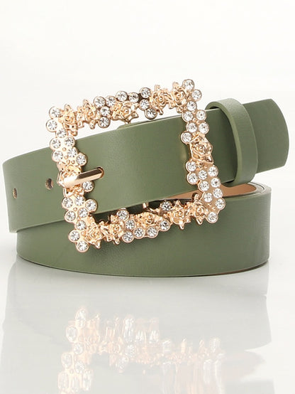 Women's Unisex PU Buckle Belt PU Leather Prong Buckle Crystal Rhinestone Casual Classic Party Daily Green White Black Brown - LuckyFash™