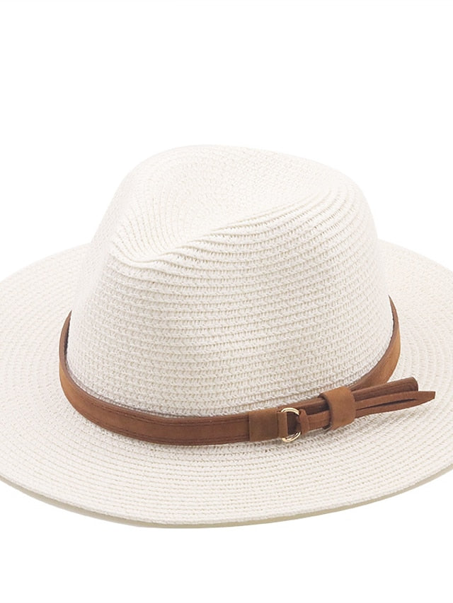 New Summer Straw Sun Hat Women Wide Brim Summer Outing Sun Visor Holiday Cool Hat Seaside Beach Sunscreen Hat Lady Jazz Hat - LuckyFash™