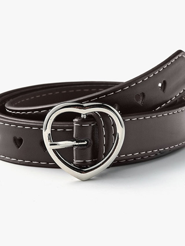 Women's Unisex PU Buckle Belt PU Leather Prong Buckle Heart Casual Classic Party Daily White Black Brown Coffee - LuckyFash™