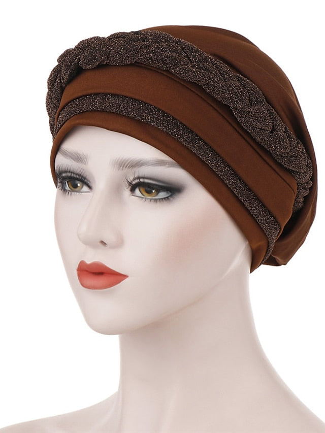 India Muslim Women Hijab Hat Two Color Splicing Cap Braid Turban Headscarf Islamic Head Wrap Lady Beanie Bonnet Hair Loss Cover - LuckyFash™
