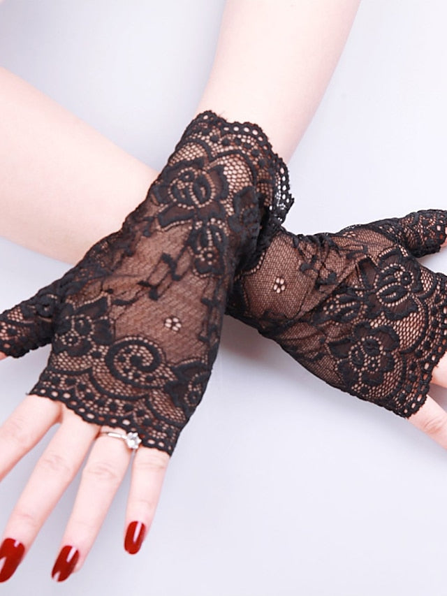 Women's Ladies Fingerless Gloves Lace Gloves Date Vacation Party / Cocktail Solid / Plain Color Spandex Net Bridal Gloves Casual Wedding Wedding Casual / Daily 1 Pair - LuckyFash™
