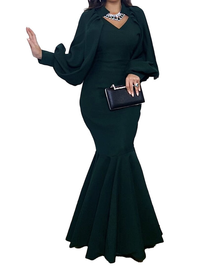 Womenâ€˜s Formal Party Dress Wedding Guest Dress Sheath Dress Trumpet/Mermaid Dress Long Dress Maxi Dress Green Black Blue Long Sleeve Pure Color Ruched Winter Fall Spring Crew Neck Fall Dress 2023 S M - LuckyFash™