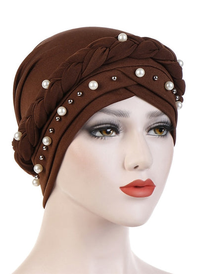 Women Fashion Pearls Muslim Scarf Hijabs Hat Women India Hat Solid Turban Hat Wrap Cap Head Scarf Headscarf Hat Female Hair Accessories - LuckyFash™