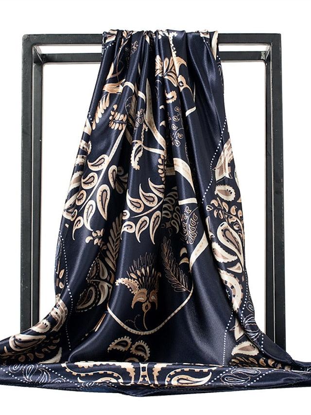 Printing Scarf Headwraps For Women Vintage Four Seasons Hair Scarve 90*90cm Square Hijab Foulard Bandana Femme Headscarf - LuckyFash™