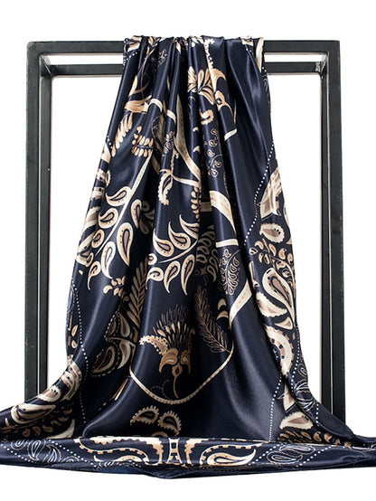Printing Scarf Headwraps For Women Vintage Four Seasons Hair Scarve 90*90cm Square Hijab Foulard Bandana Femme Headscarf - LuckyFash™