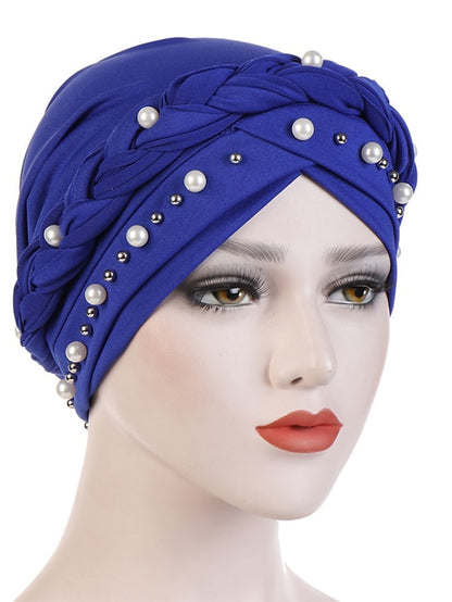 Women Fashion Pearls Muslim Scarf Hijabs Hat Women India Hat Solid Turban Hat Wrap Cap Head Scarf Headscarf Hat Female Hair Accessories - LuckyFash™