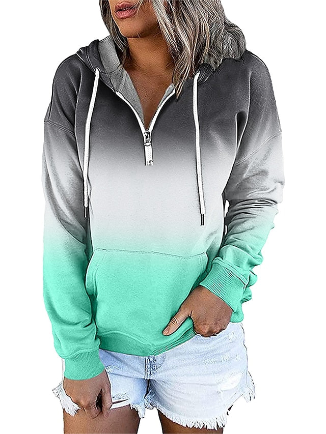 Women's Hoodie Sweatshirt Pullover Streetwear Casual Front Pocket Green Blue Purple Gradient Casual Hooded Long Sleeve S M L XL XXL - LuckyFash™