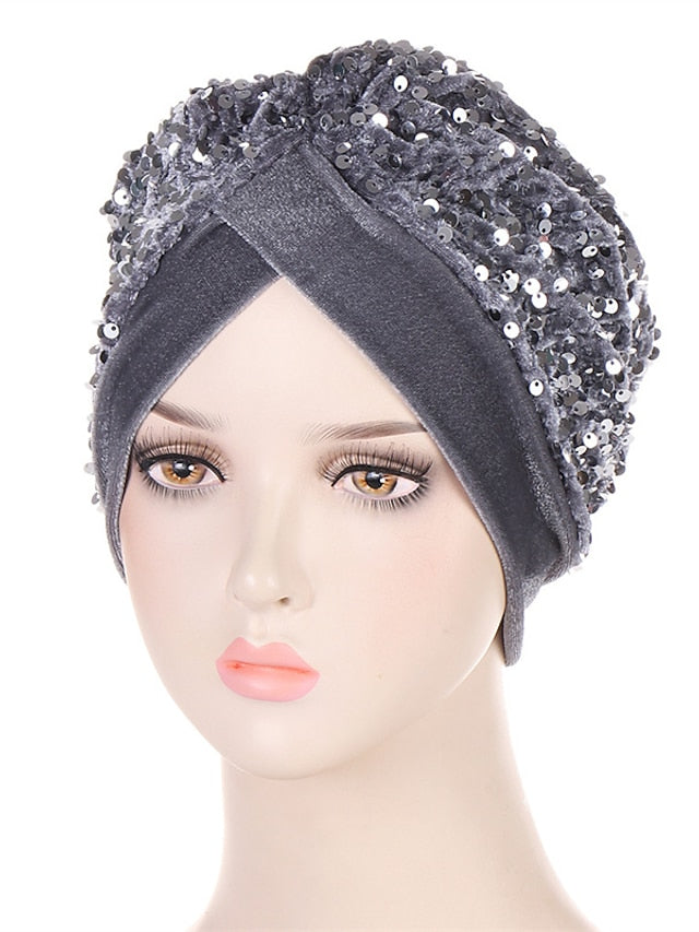 Velvet Sequins Turban Caps For Women Muslim Headscraf Bonnet Femme Musulman Islamic Head Wraps African Indian Hat Protective Hair Cover - LuckyFash™