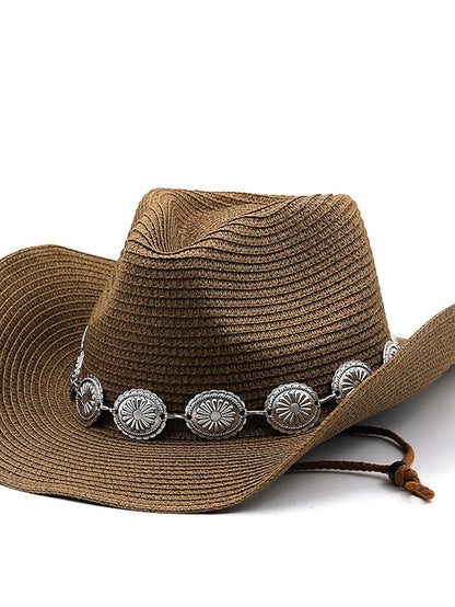 New Summer Men Women Straw Hollow Western Cowboy Hat Elegant Lady Punk Cowgirl Outdoor Jazz Beach with Adjustable Rope Sun Hat - LuckyFash™