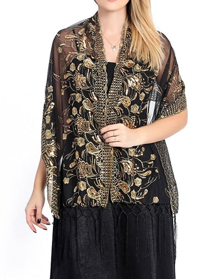 Women's Women's Shawls & Wraps Party Wedding Indoor Light Blue Black White Scarf Embroidered Flower - LuckyFash™