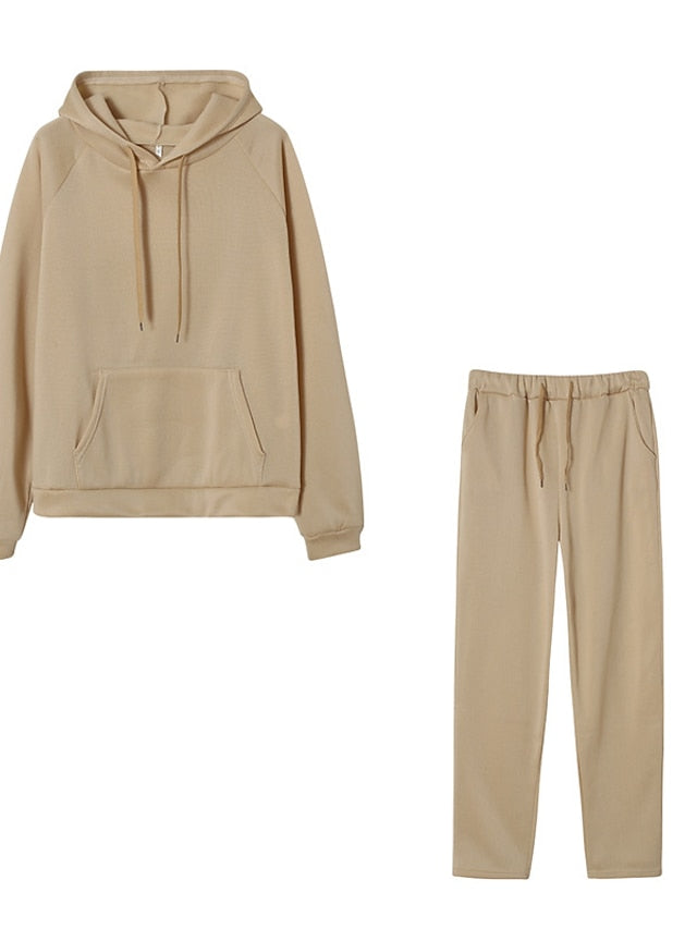 Women's Hoodie Tracksuit Pants Sets Streetwear Blue Pink Sports Outdoor Casual Daily Plain Drawstring Hooded S M L XL XXL - LuckyFash™