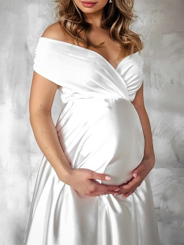 Womenâ€˜s Baby Shower Dress Photoshoot Dress Party Dress Satin Dress Swing Dress Solid Color Maxi Dress Sleeveless Backless Off Shoulder Party White Pink Wine Spring Summer S M L XL - LuckyFash™