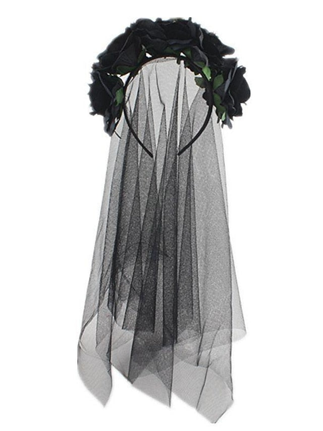 christmas party hair accessories headband simulation rose flower black mesh carnival headband - LuckyFash™