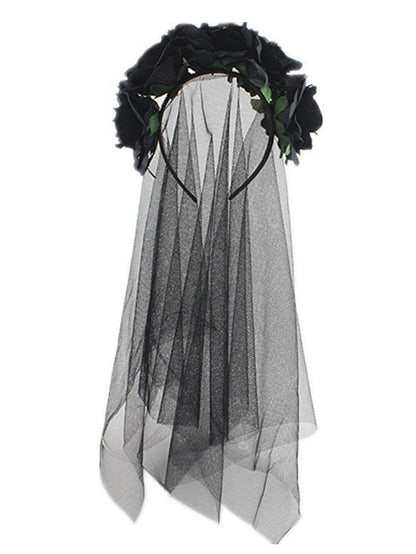 christmas party hair accessories headband simulation rose flower black mesh carnival headband - LuckyFash™
