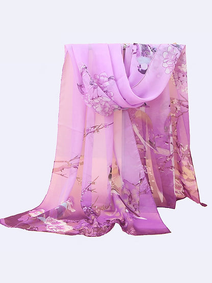 New Chiffon Scarves Women Summer Thin Scarf Shawls And Wraps Flower with Bird Print Hijab Stoles - LuckyFash™