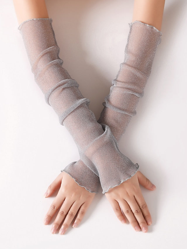 Women's Fingerless Gloves Outdoor Party Evening Daily Solid Colored Polyester Acrylic Fibers Bridal Gloves Sexy Lolita Anti-UV 1 Pair - LuckyFash™