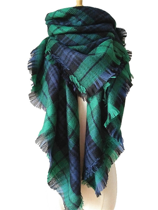 Women's Square Scarf Women's Shawls & Wraps Outdoor Dailywear Holiday White Brown Khaki Scarf Plaid - LuckyFash™