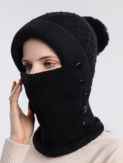 Winter Hats For Women Soft One-Piece Warm Mask Knitted Hat Thickened Lining Warm Beanies Female Cycling Cap - LuckyFash™