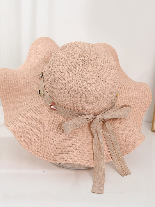 Women Summer Cap Small Flower Decorate Wavy Straw Hat For Girls Panama Visor Hat Outdoor Travel Sun Cap Female Beach Hats - LuckyFash™