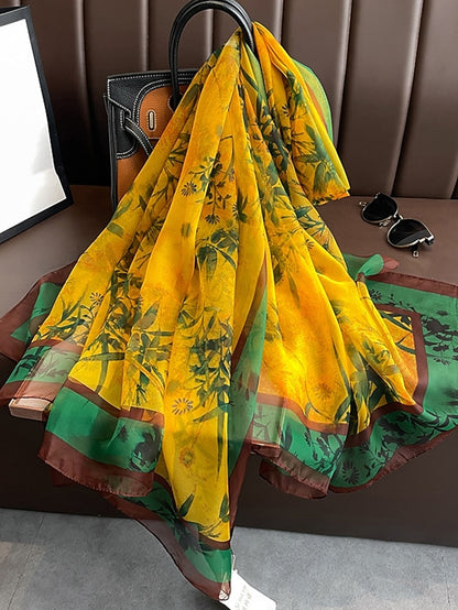 Women's Scarves Satin Scarves Gift Daily Holiday Flowers Chiffon Casual Bohemia Sunscreen Casual Wedding 1 PC - LuckyFash™