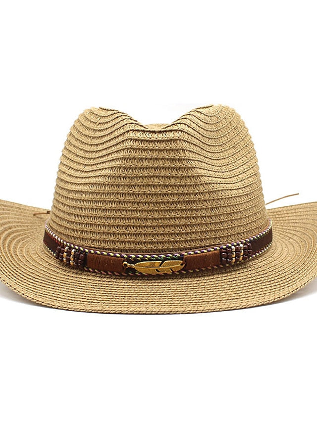 Men's Women's Sun Hat Straw Hat Sports & Outdoor Daily Holiday Solid / Plain Color Straw Retro Simple Style Sunscreen 1 pcs - LuckyFash™
