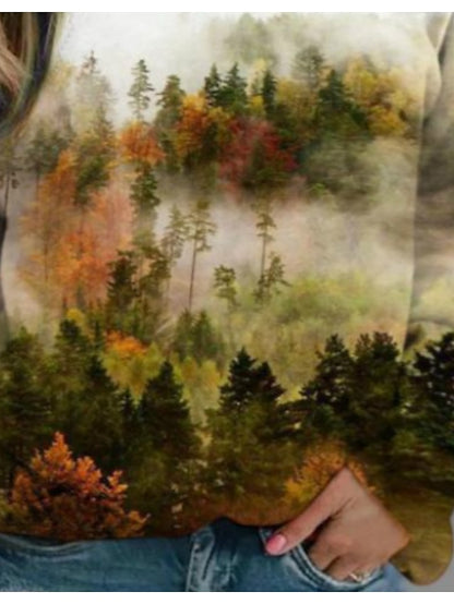 Women's Hoodie Sweatshirt Pullover Basic Casual White Graphic Scenery Daily Round Neck Long Sleeve - LuckyFash™