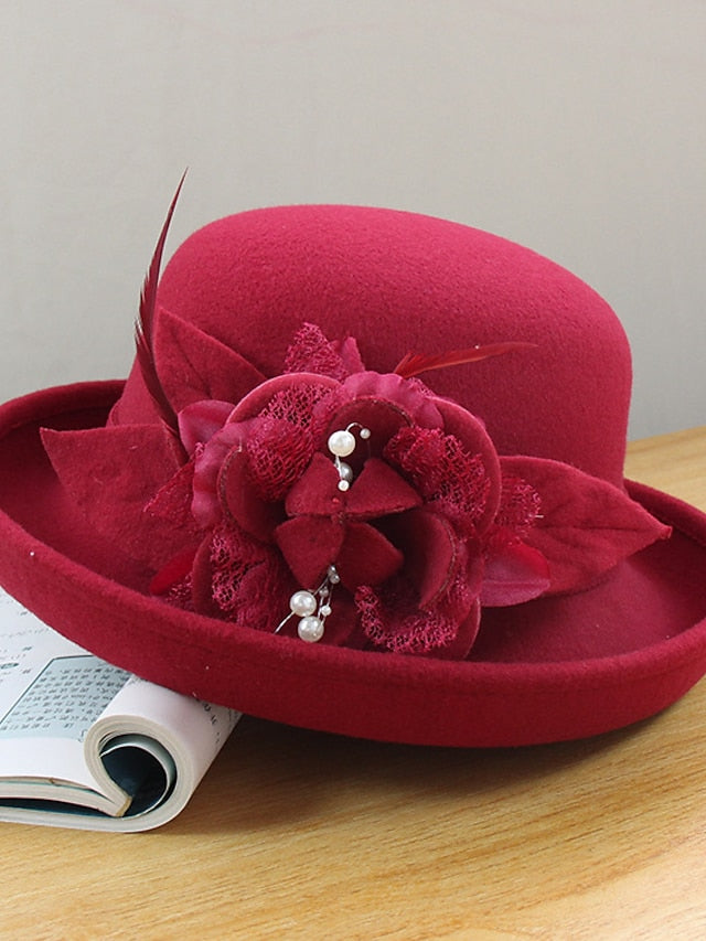 Women's Party Hat Party Wedding Special Occasion Flower Flower Wine Black Hat Yellow Fall Winter Spring Holiday - LuckyFash™